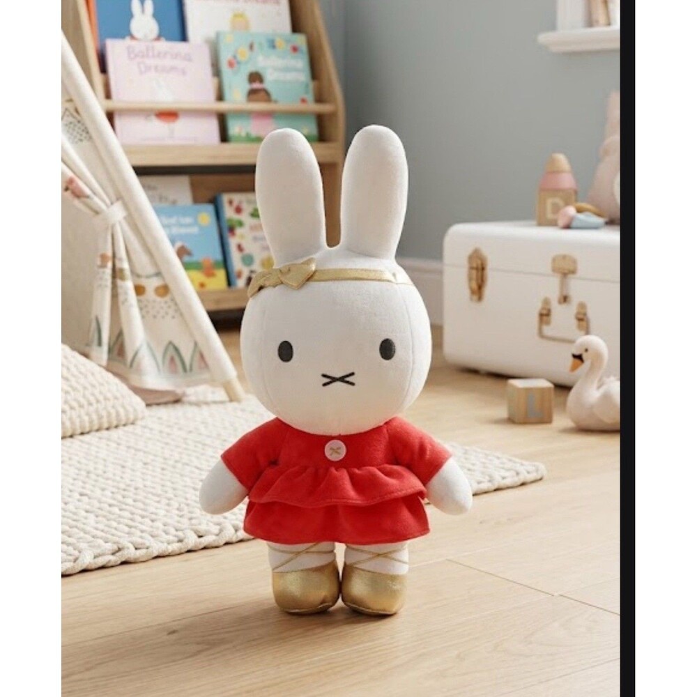 Miffy Ballerina Plush Red Dress Gold Shoes Gold Bow Headband 13" Stuffed Bunny